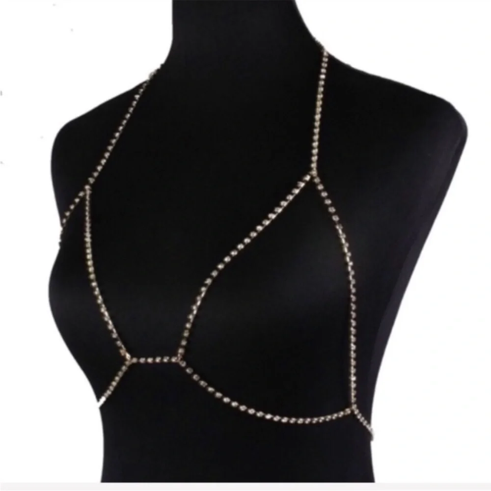Last 1! 🆕 Crystal embellished sexy body chain caged chest harness necklace - Picture 3 of 4